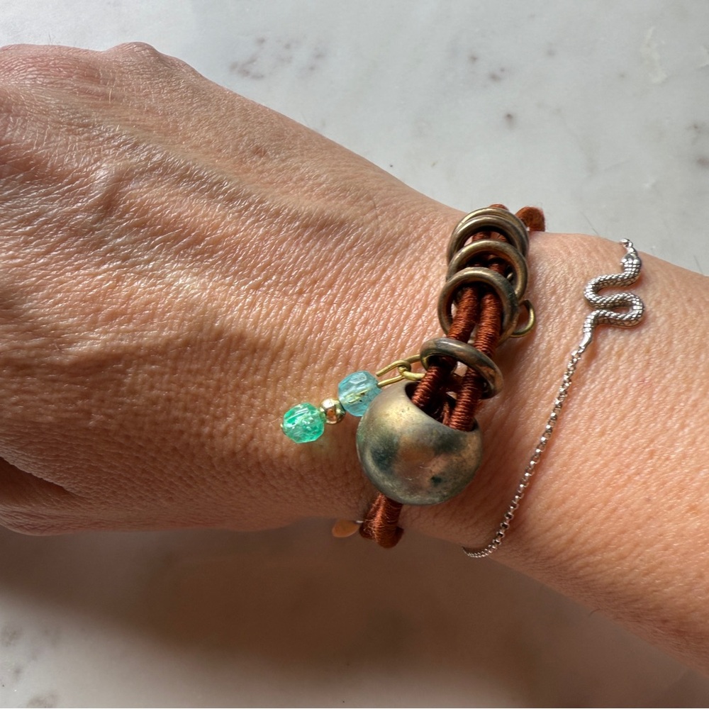 Anthropologie Brown and Silver Women's Bracelet elastic hair tie beaded